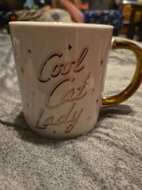 Cool Cat Lady Pink Accent Mug with Gold Handle